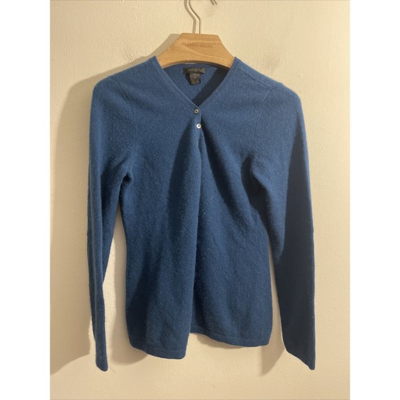 Only Mine Women's Cashmere 2 Ply Sweater Blue Neck Pullover Button Small - Picture 1 of 7